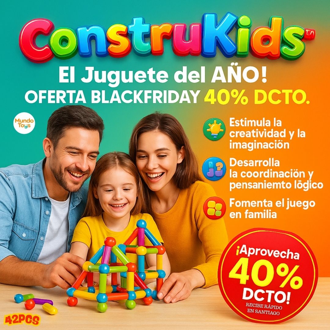 ConstruKids™ 42 Piezas Magnéticas para Jugar Aprendiendo - El Juguete del AÑO! 🎁 OFERTA BLACKFRIDAY 40% Dcto.